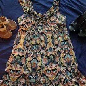 Multiprint tribal/Aztec/geo pattern midi dress